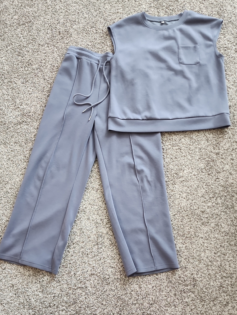 Women's Relaxed Wide-Leg Sweatpants & Sleeveless Top Set — Dusty Blue L